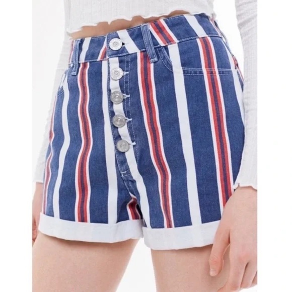 BDG Blue and Red Mom Jean Shorts High-Waisted Striped Size Womens 30 GUC